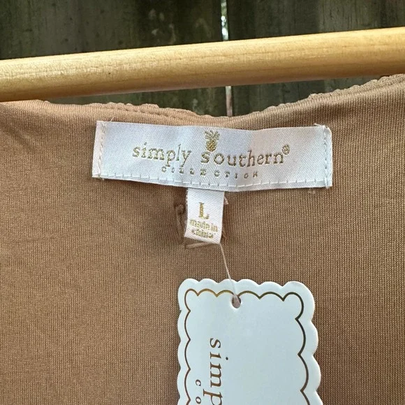 NWT Simply Southern Long Sleeve Tiered Bubble Mini Dress Puff Tan Brown Sz Large - Picture 5 of 12